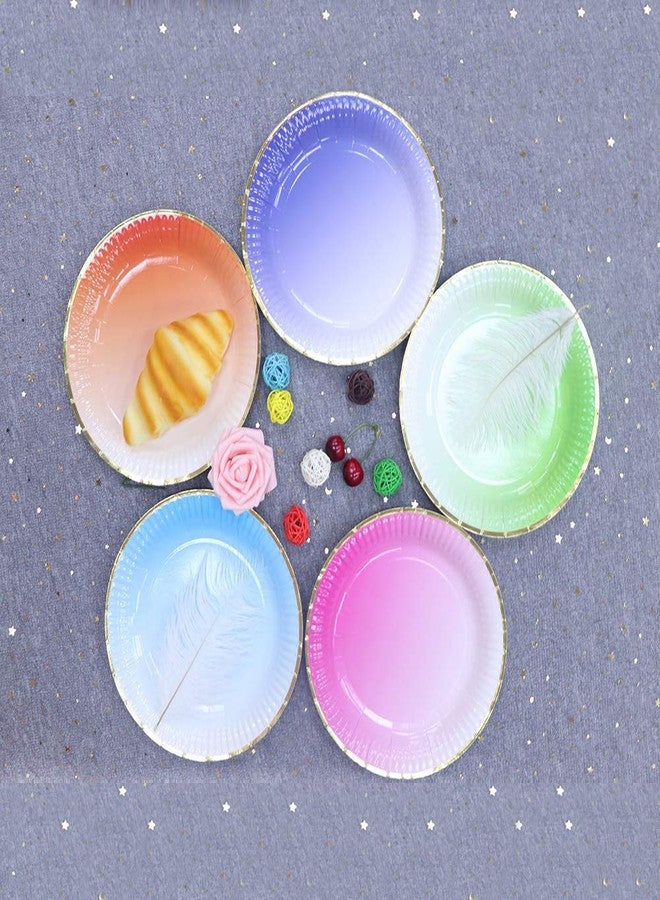 Ottin Ombre Rainbow Party Paper Plates 9'' 60 counts 5 Mixed Colors Assorted Disposable Plates for Birthday Wedding Bridal Shower Baby/Bridal Shower Engagement Retirement - Image 5