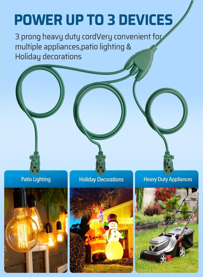 ديوينويلز موزع كابل تمديد خارجي من ديوينويلز، من 1 إلى 3، بمقابس ثلاثية الأطراف، سلك مقاوم للعوامل الجوية 16/3C SJTW بطول 25 قدمًا، أخضر اللون. - Image 2