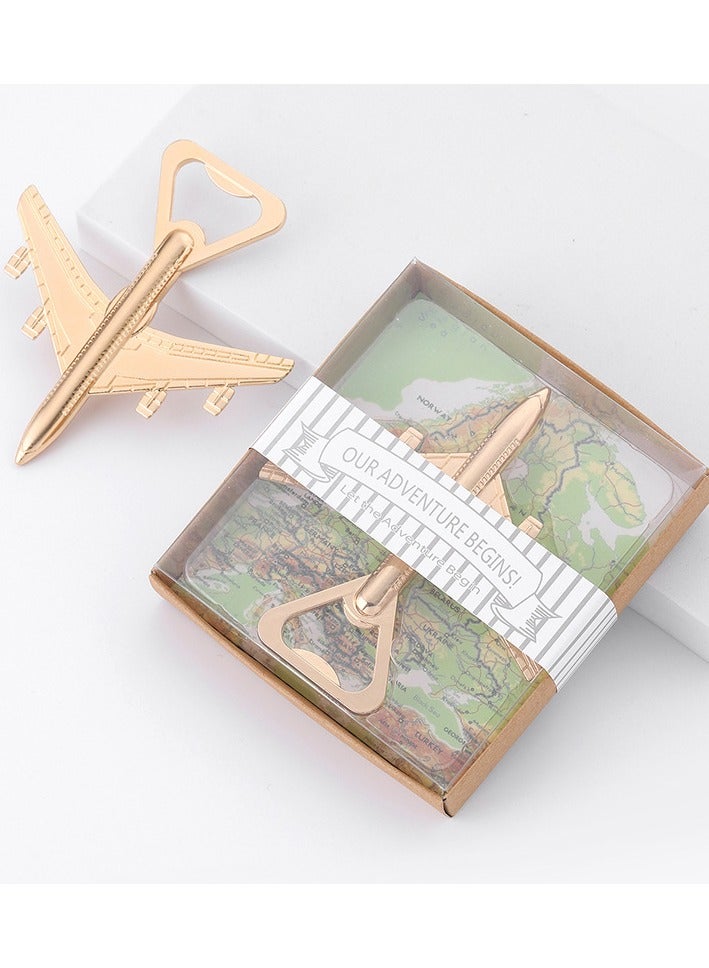 A gold zinc alloy creative airplane bottle opener with gift box  - Image 1