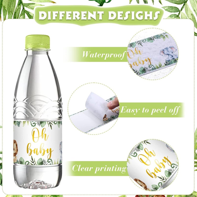 Outus 48 Pieces Water Bottle Labels Jungle Animals Themed Party Shower Water Bottle Stickers Wrappers Waterproof Labels for Baby Shower Party Decoration - Image 4