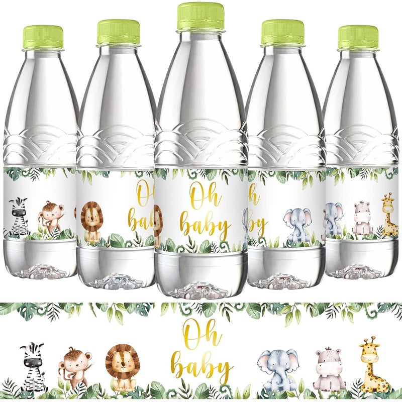 Outus 48 Pieces Water Bottle Labels Jungle Animals Themed Party Shower Water Bottle Stickers Wrappers Waterproof Labels for Baby Shower Party Decoration - Image 1