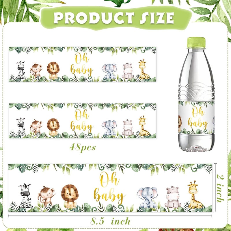 Outus 48 Pieces Water Bottle Labels Jungle Animals Themed Party Shower Water Bottle Stickers Wrappers Waterproof Labels for Baby Shower Party Decoration - Image 3