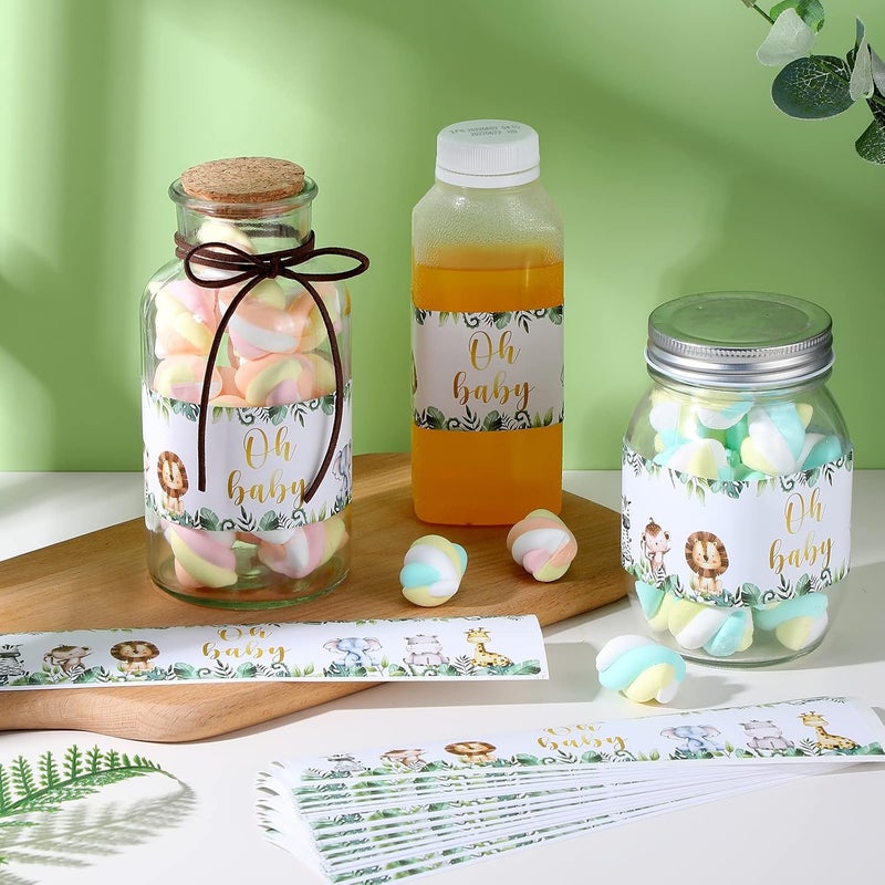 Outus 48 Pieces Water Bottle Labels Jungle Animals Themed Party Shower Water Bottle Stickers Wrappers Waterproof Labels for Baby Shower Party Decoration - Image 2