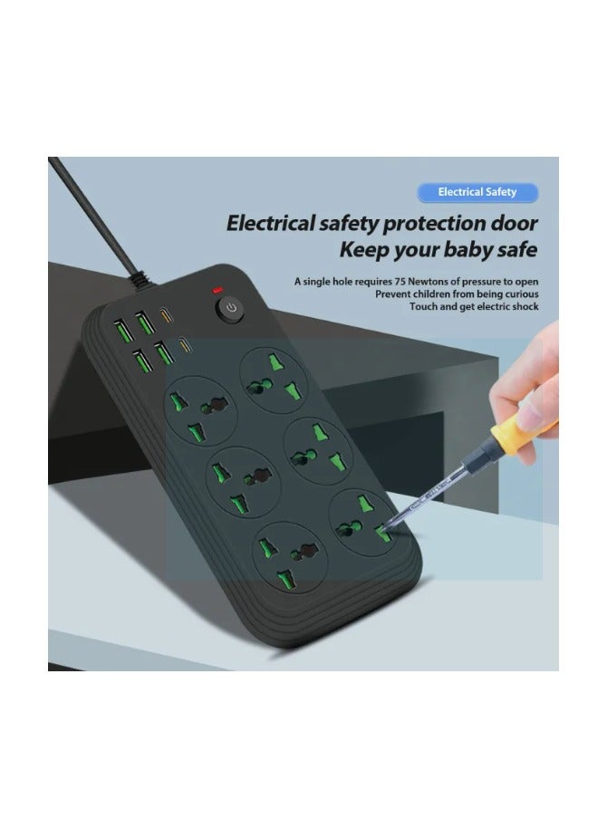 COMFET Power Socket, 4 USB Ports, 2 PD Slots, 6 Universal Sockets, 750°C Flame Retardant, Independent Switch, 3000W High Power,Power cord length 2 meters.  - Image 2