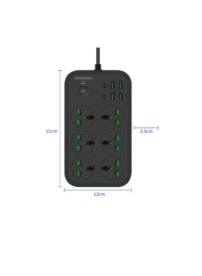 COMFET Power Socket, 4 USB Ports, 2 PD Slots, 6 Universal Sockets, 750°C Flame Retardant, Independent Switch, 3000W High Power,Power cord length 2 meters.  - Image 4