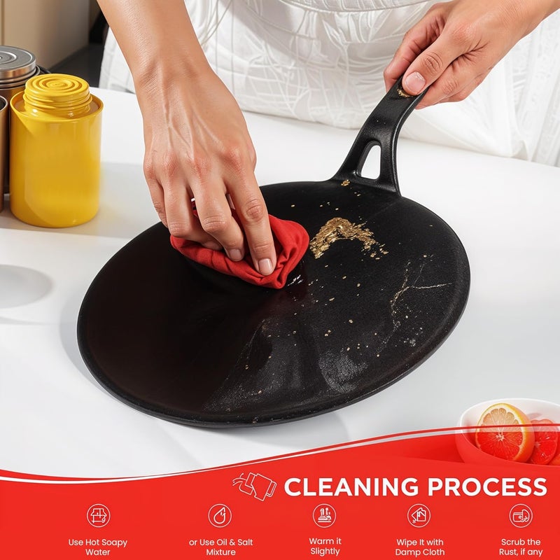 Add2Cart Pre Seasoned Cast Iron RotiChapatiPhulka Tawa with Handle 257 cm Naturally Non Stick Tawa 100 Pure Toxin Free Rust Proof Gas Base Safety Sleeve - Image 2