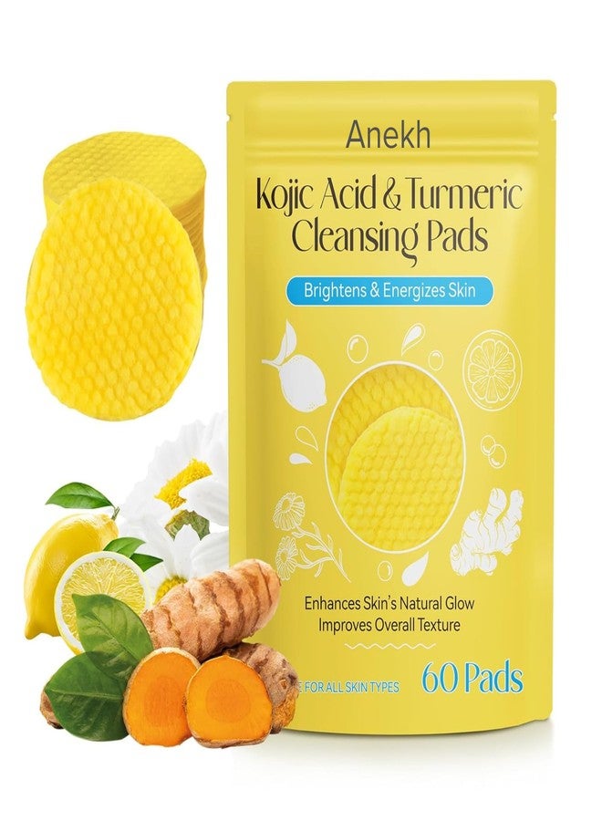 Anekh Kojic Acid & Turmeric Cleansing Pads for Face | 60 Pre-Soaked Exfoliating Wipes | Brightening, Pigmentation & Tan Removal | Dark Spot, Acne Marks & Oil Control | Unisex Skincare Pads - Image 1