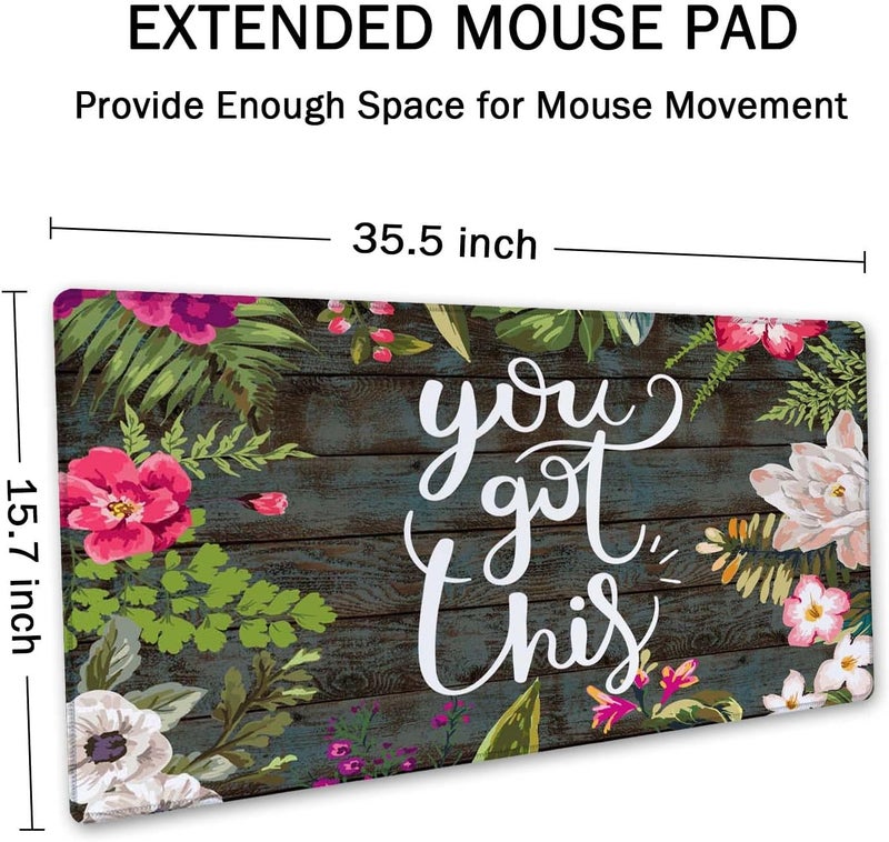 SSOIU Large Mouse Pad, Cute Motiavation Quote Desk Mat for Desktop, Women Girls Waterproof Gaming Mousepad, You Got This Inspirational Quote Computer PC Laptop Protector Writing Pads 35.5" x 15.7" - Image 2