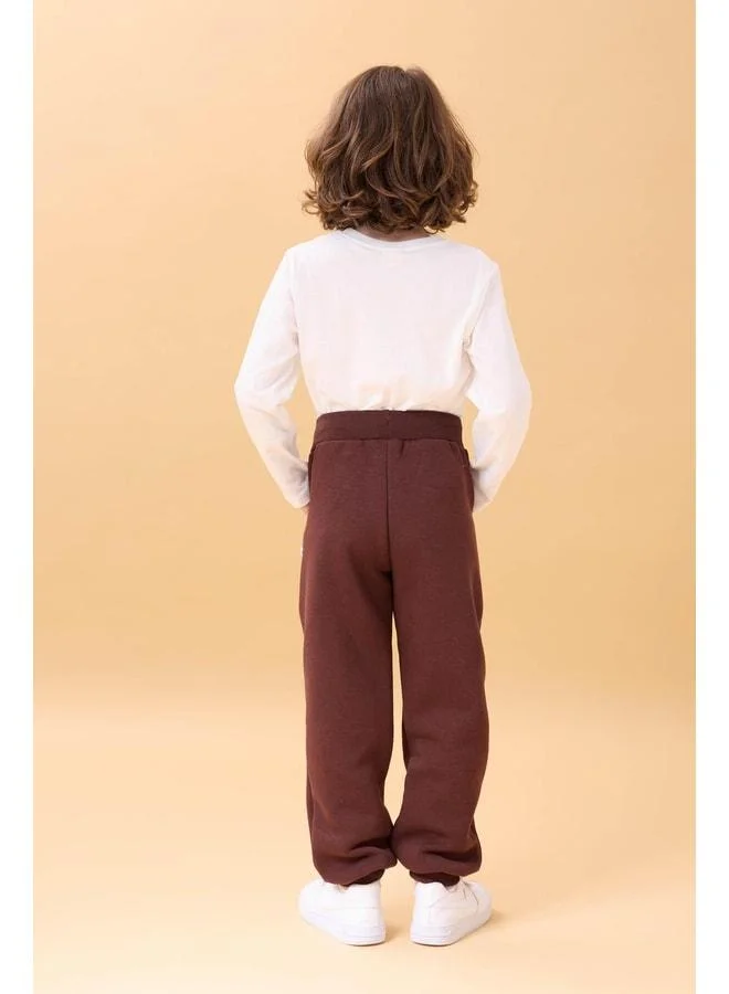 Perendi Thick Jogger Pocket Unisex Kids Sweatpants - Brown.