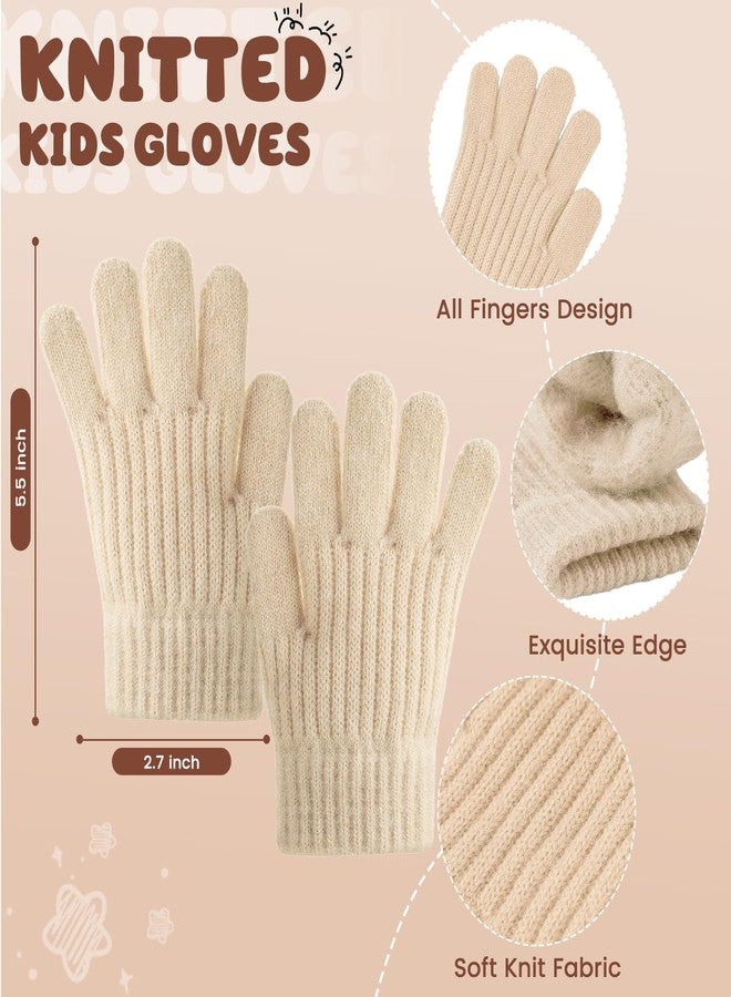 Tavaleu Kids Winter Beanie Hat Scarf Gloves Set Knit Warm Toddler Winter Cap Gloves Neck Warmer for Boys Girls, Beige - Double Pompom, Beige - Double Pompom - Image 4