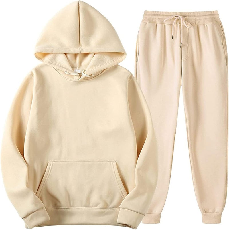 woobles Tracksuit For Men And Women 2Pcs Outfits Long Sleeve Pullover Hoodie Sweatshirt + Sweatpant Athletic Fall Winter Sweatsuits Khaki - Image 1