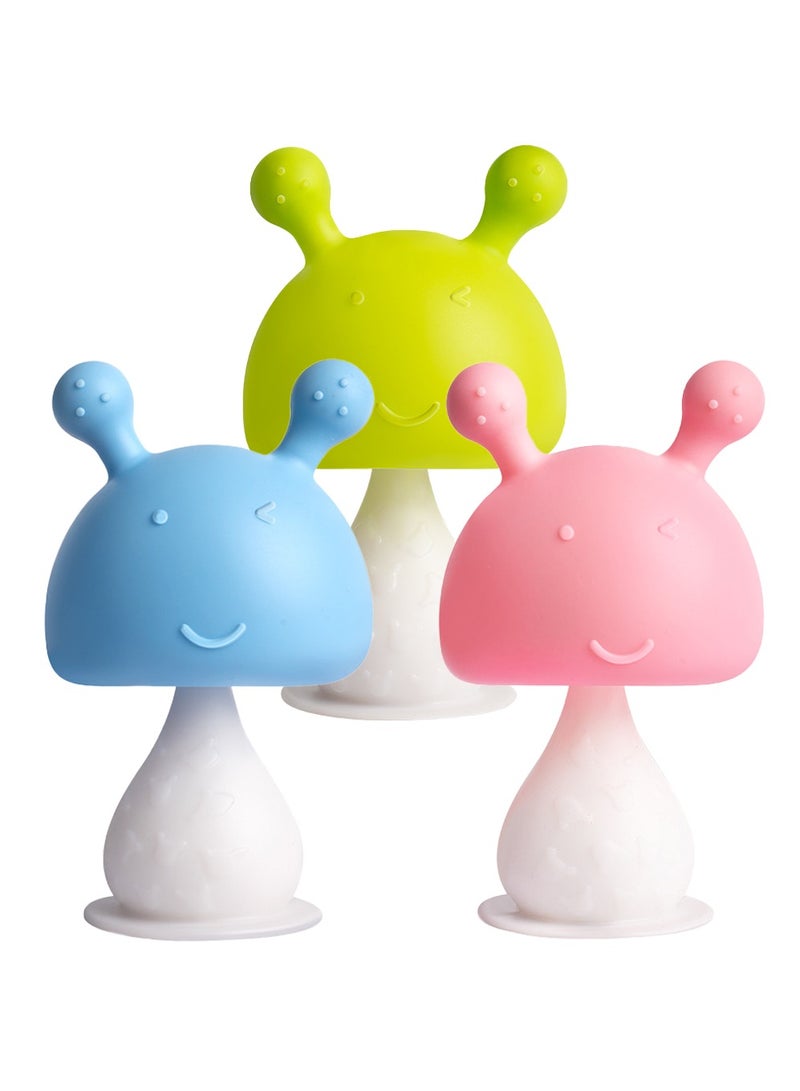 3Pcs Super Soft Silicone Teether with Suction Base - Visually Stimulating and Easy to Grasp Toy for Baby Teething Relief - 3+ Months - Image 1