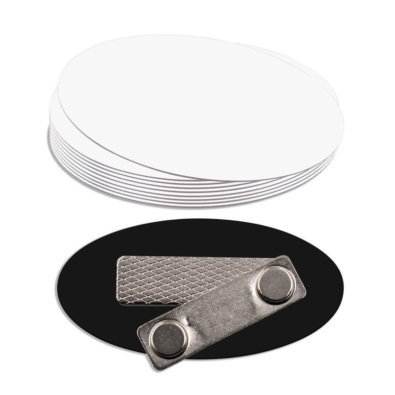 All Quality Oval Name Badge Blanks with Magnet - 10 Pack (White) - Image 1