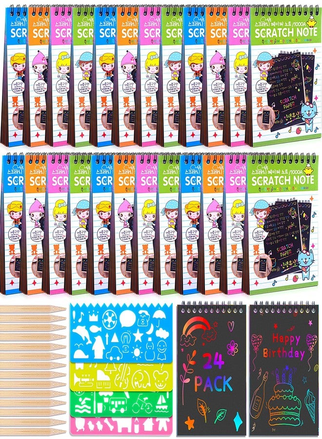 POKONBOY 24 Pack Rainbow Scratch Paper Arts Notebooks, Scratch Note Pads for Kids Rainbow Party Favors Coloring Books for Girls Boys Art Party Supplies - Image 1