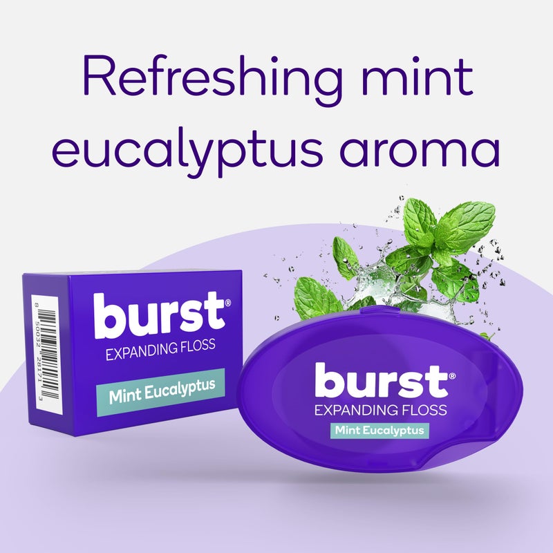 BURST Travel Expanding Dental Floss (12 Pack, 5.5 Yards Each) | Mini Mint Eucalyptus Tooth Floss for On-The-Go | Stain Absorbing, Xylitol-Coated, Vegan | Paraben Free Expanding Floss - Image 4