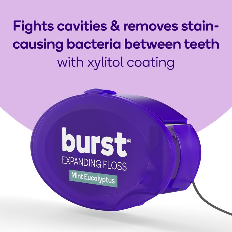 BURST Travel Expanding Dental Floss (12 Pack, 5.5 Yards Each) | Mini Mint Eucalyptus Tooth Floss for On-The-Go | Stain Absorbing, Xylitol-Coated, Vegan | Paraben Free Expanding Floss - Image 2