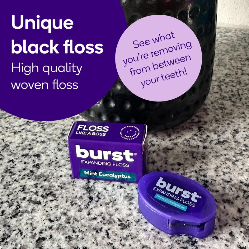 BURST Travel Expanding Dental Floss (12 Pack, 5.5 Yards Each) | Mini Mint Eucalyptus Tooth Floss for On-The-Go | Stain Absorbing, Xylitol-Coated, Vegan | Paraben Free Expanding Floss - Image 3