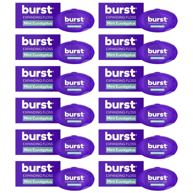 BURST Travel Expanding Dental Floss (12 Pack, 5.5 Yards Each) | Mini Mint Eucalyptus Tooth Floss for On-The-Go | Stain Absorbing, Xylitol-Coated, Vegan | Paraben Free Expanding Floss - Image 1