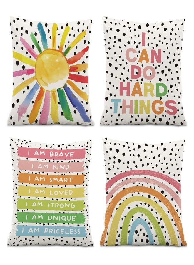 ISANOU Boho Classroom Decorative Pillow Covers,Inspirational Colourful Sun Rainbow Throw Pillow Covers Decor for Nursery Playroom Living Room Kids Bedroom,18x18 Inch Pillowcase Set of 4 - Image 1