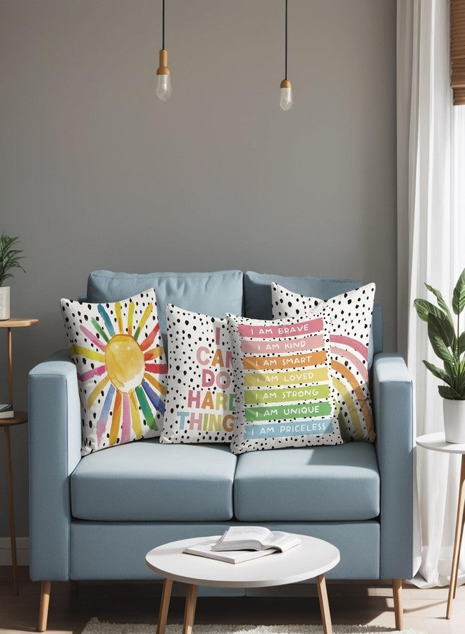 ISANOU Boho Classroom Decorative Pillow Covers,Inspirational Colourful Sun Rainbow Throw Pillow Covers Decor for Nursery Playroom Living Room Kids Bedroom,18x18 Inch Pillowcase Set of 4 - Image 2
