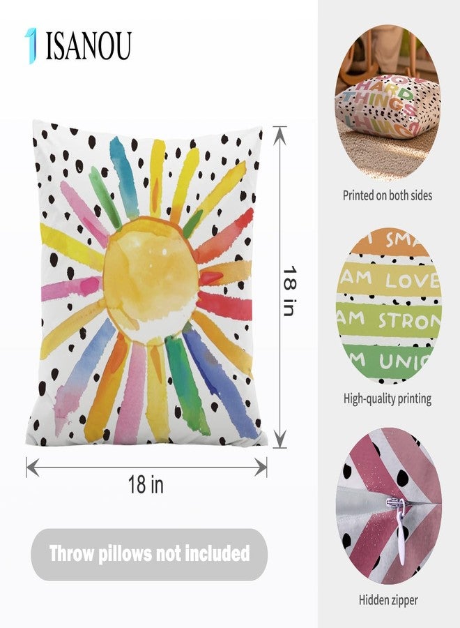 ISANOU Boho Classroom Decorative Pillow Covers,Inspirational Colourful Sun Rainbow Throw Pillow Covers Decor for Nursery Playroom Living Room Kids Bedroom,18x18 Inch Pillowcase Set of 4 - Image 4
