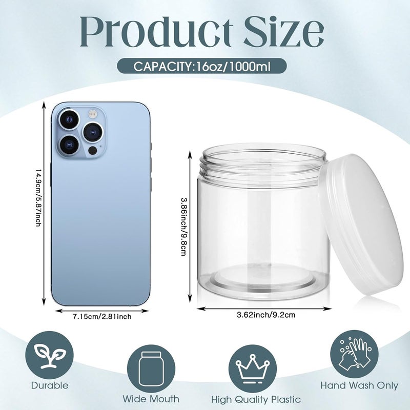Patelai 4 Pieces Round Wide-mouth Leak Proof Plastic Container Jars with Lids for Travel Storage Makeup Beauty Products Face Creams Oils Salves Ointments DIY Making(16 Ounce,Clear) - Image 2