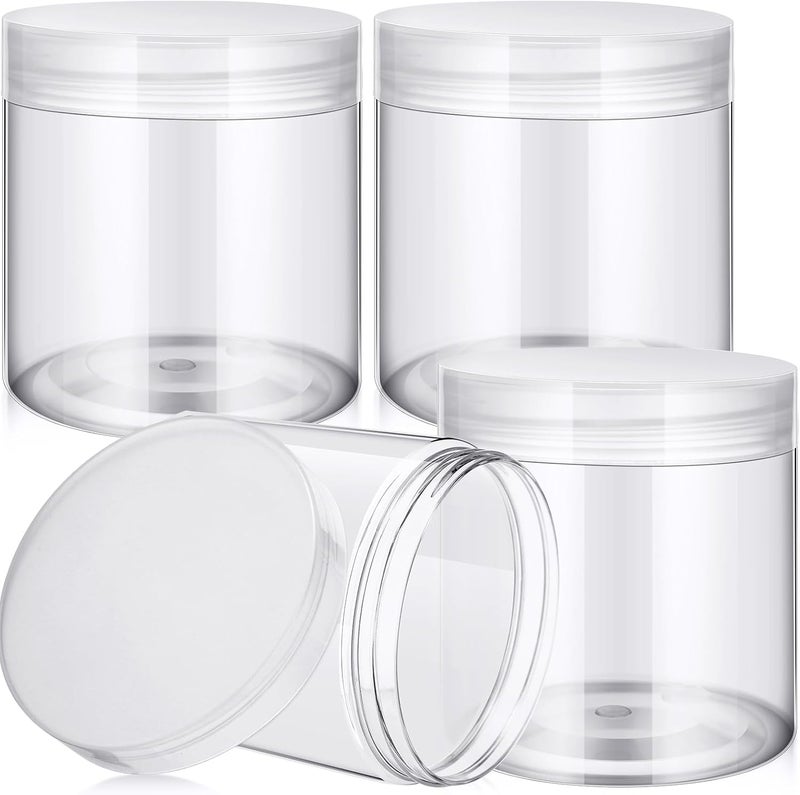 Patelai 4 Pieces Round Wide-mouth Leak Proof Plastic Container Jars with Lids for Travel Storage Makeup Beauty Products Face Creams Oils Salves Ointments DIY Making(16 Ounce,Clear) - Image 1
