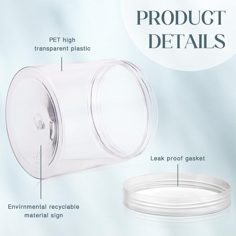 Patelai 4 Pieces Round Wide-mouth Leak Proof Plastic Container Jars with Lids for Travel Storage Makeup Beauty Products Face Creams Oils Salves Ointments DIY Making(16 Ounce,Clear) - Image 3