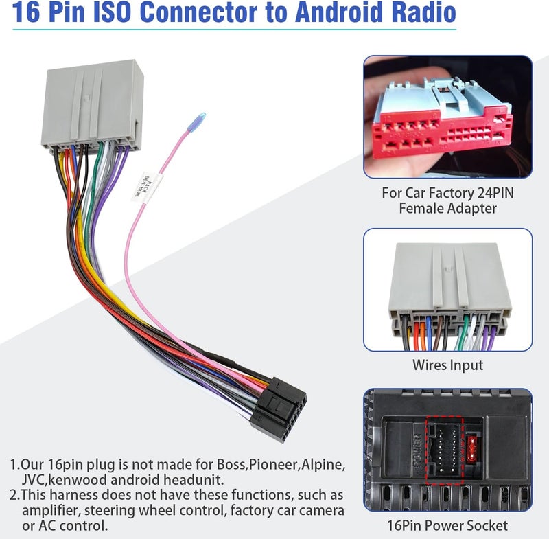 Jayubien Stereo Radio Wiring Harness Adapter for Ford and Lincoln Vehicles, 16Pin ISO to 24Pin Car Stereo Connector - Image 5