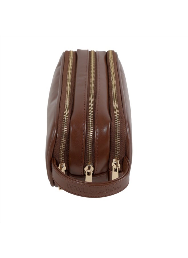 Midi Tri-Compartment Small Men's Handbag - Brown & Waterproof  - Image 2