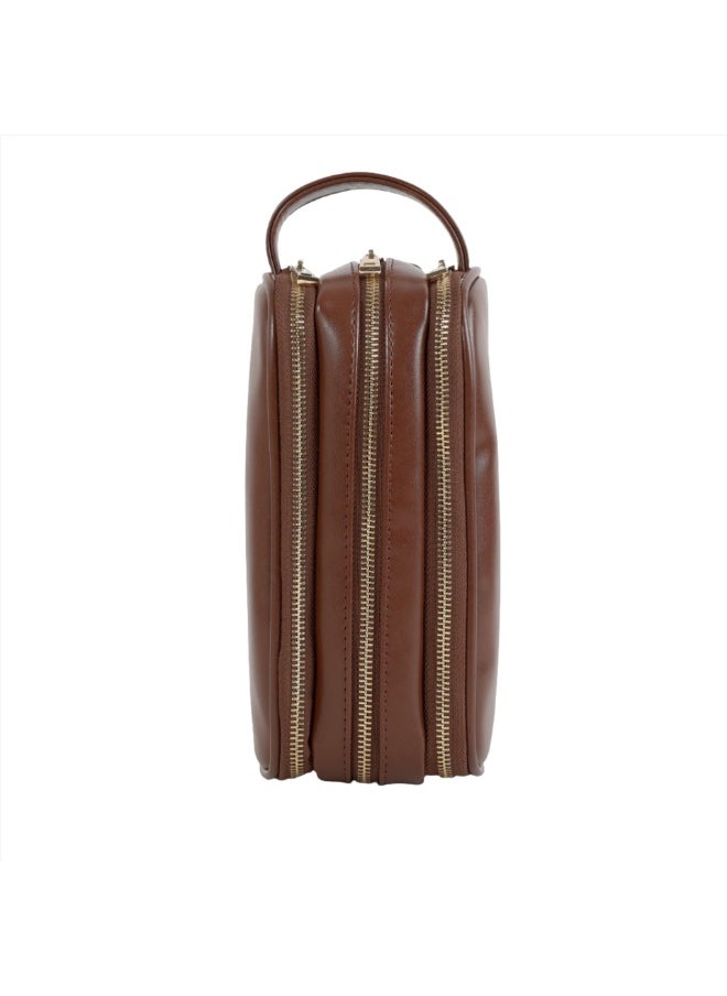 Midi Tri-Compartment Small Men's Handbag - Brown & Waterproof  - Image 1