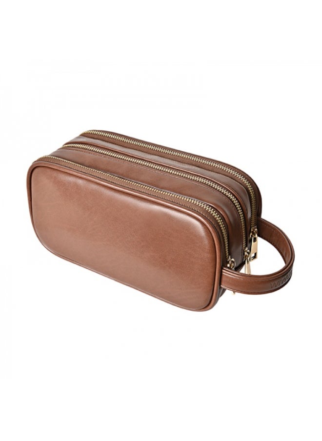 Midi Tri-Compartment Small Men's Handbag - Brown & Waterproof  - Image 5