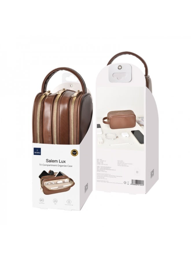 Midi Tri-Compartment Small Men's Handbag - Brown & Waterproof  - Image 4