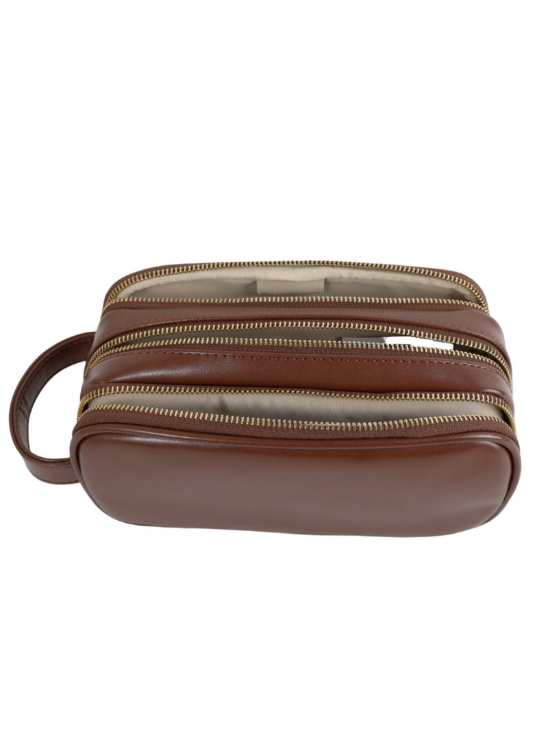 Midi Tri-Compartment Small Men's Handbag - Brown & Waterproof  - Image 3