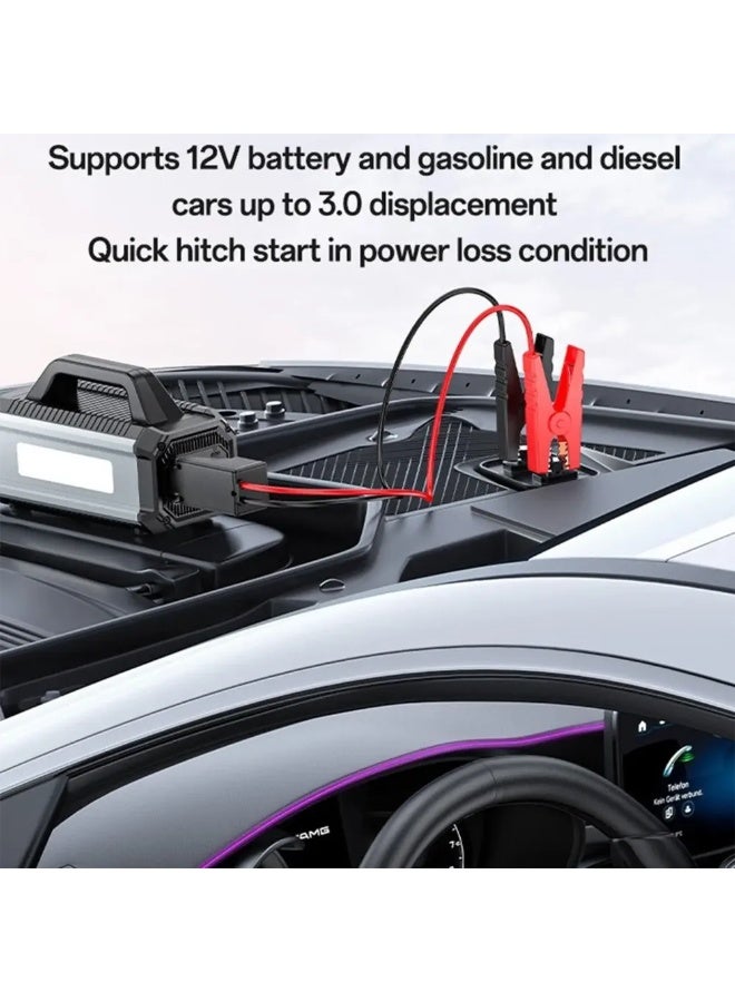 مشغل سيارة (Jump Starter) متعدد الوظائف بقوة هائلة مع منفاخ إطارات رقمي وكشاف طوارئ - 4 في 1 - Image 5