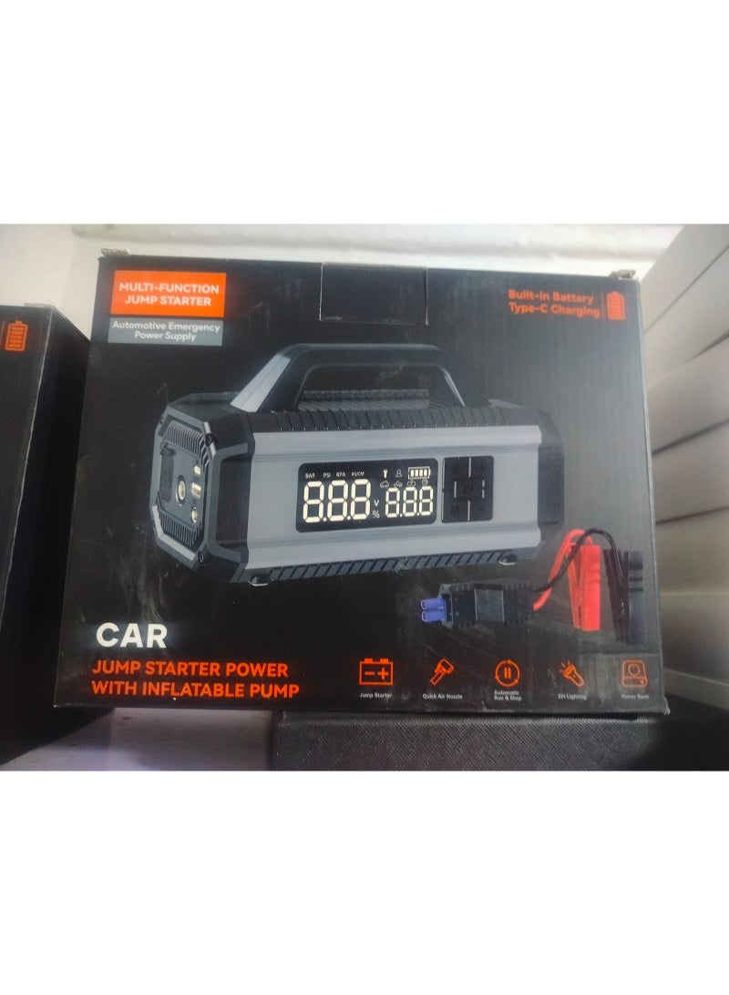 مشغل سيارة (Jump Starter) متعدد الوظائف بقوة هائلة مع منفاخ إطارات رقمي وكشاف طوارئ - 4 في 1 - Image 2