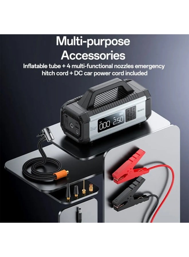 مشغل سيارة (Jump Starter) متعدد الوظائف بقوة هائلة مع منفاخ إطارات رقمي وكشاف طوارئ - 4 في 1 - Image 3