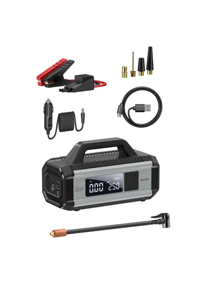 مشغل سيارة (Jump Starter) متعدد الوظائف بقوة هائلة مع منفاخ إطارات رقمي وكشاف طوارئ - 4 في 1 - Image 4