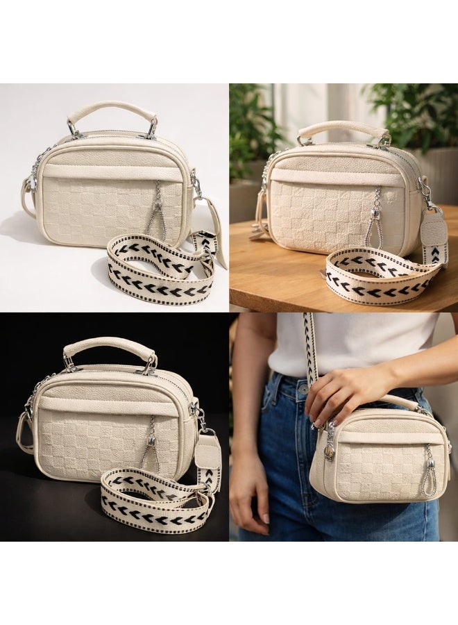 SUNSTAR Elegant Cream Textured Mini Crossbody Bag with Adjustable Strap - Image 4