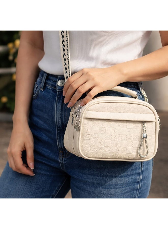 SUNSTAR Elegant Cream Textured Mini Crossbody Bag with Adjustable Strap - Image 1