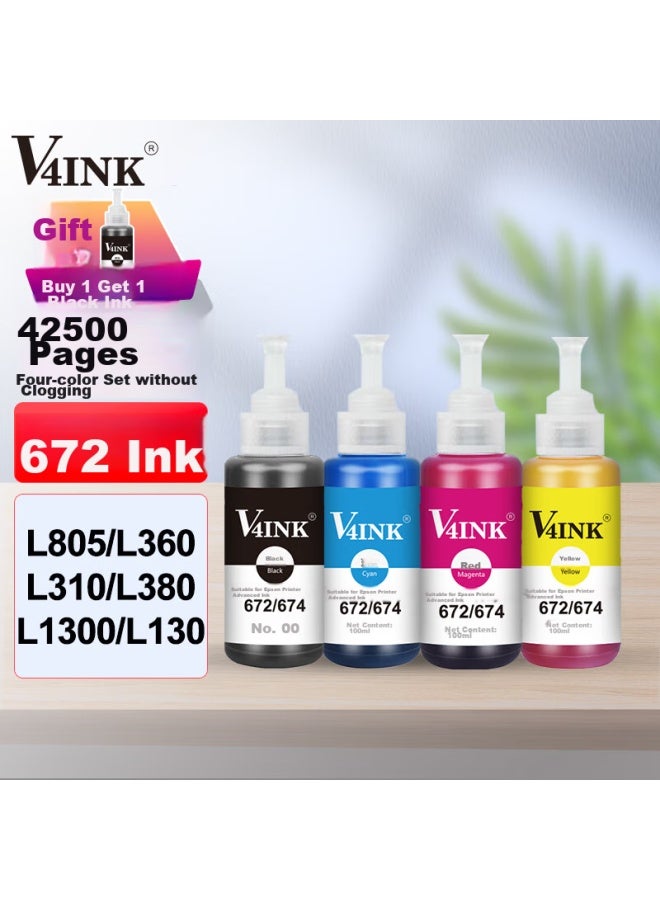 V4ink Compatible With Epson 672 Ink, Suitable For Epson L360, L380, L805, L310 Printers, L1300, L565, L130, L1455, 6721 - Image 1