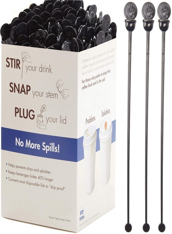 Avant Grub Cafe Grade, BPA Free 7 In. Coffee Stoppers 200 Pack. Recyclable Black Plug + Stirrer Paddle Perfect for Stirring a Hot Drink. Best Disposable Plastic Lid Stopper Swizzle. Bulk Stir Stick Supplies - Image 1