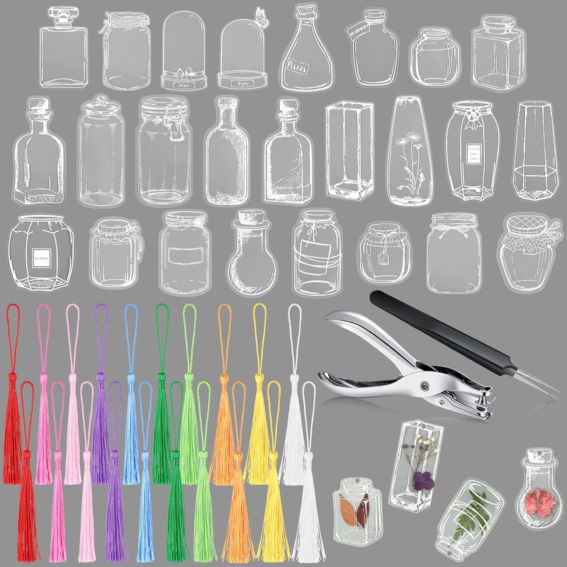 Woanger 120 Pieces Transparent Dried Flower Bookmarks Kit Cute Bottle Shaped Flower Bookmark Maker Handmade DIY Transparent Floral Page Clear Floral Bookmark Point Tweezer Hole PunchDream Collector - Image 1