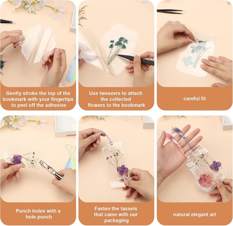 Woanger 120 Pieces Transparent Dried Flower Bookmarks Kit Cute Bottle Shaped Flower Bookmark Maker Handmade DIY Transparent Floral Page Clear Floral Bookmark Point Tweezer Hole PunchDream Collector - Image 2