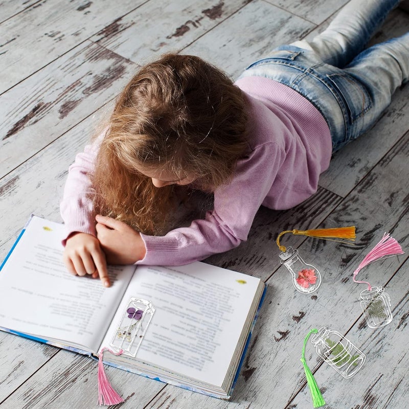 Woanger 120 Pieces Transparent Dried Flower Bookmarks Kit Cute Bottle Shaped Flower Bookmark Maker Handmade DIY Transparent Floral Page Clear Floral Bookmark Point Tweezer Hole PunchDream Collector - Image 4