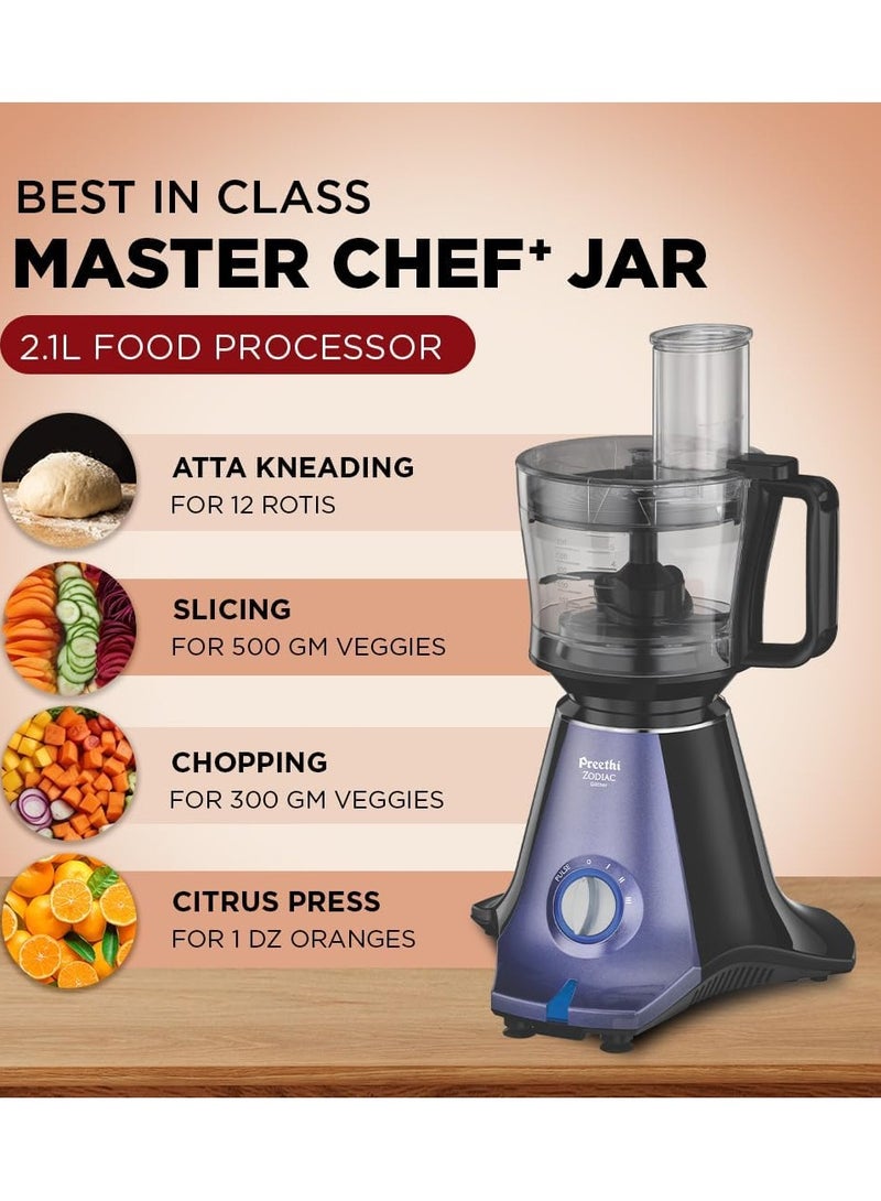 Preethi Zodiac Glitter Mixer Grinder, 5 Jars (3 Stainless steel Jars +1 Juicer Jar+1 Master Chef Plus Food processor Jar) 1.5 L 750 W MG264 Black/ Lavender - Image 4