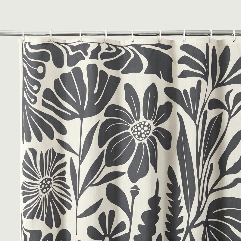 RoomTalks Black Vintage Floral Faux Linen Shower Curtain for Bathroom Decor - 210GSM Heavy Duty Modern Farmhouse Country Rustic Matisse Plants Botanical Shower Curtain Set with Hooks - Image 4