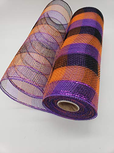 Craig Bachman 10 Inch x 30 Feet Deco Poly Mesh Ribbon - Orange Purple Black Small Plaid : RE1330F2 - Image 5
