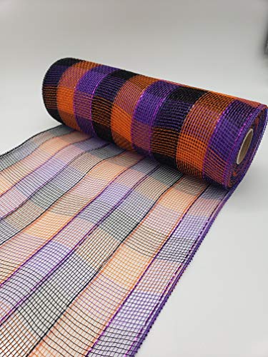 Craig Bachman 10 Inch x 30 Feet Deco Poly Mesh Ribbon - Orange Purple Black Small Plaid : RE1330F2 - Image 2