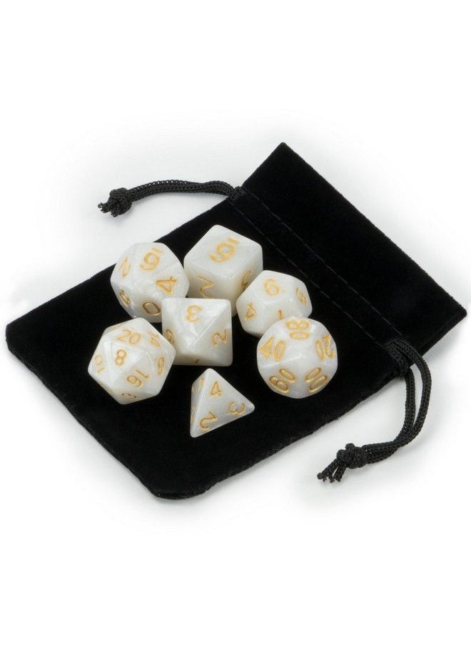 Wiz Dice 7 Die Polyhedral Dice Set Forbidden Treasure (White Pearl) With Velvet Pouch  - Image 4